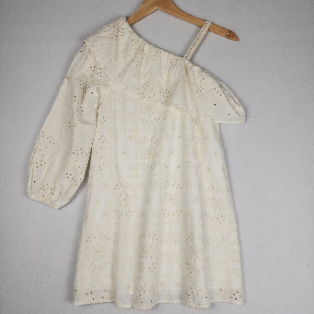 Zara‎ Girls One Shoulder Dress 11/12 Eyelet Lace Crochet Wedding Lined Cottage